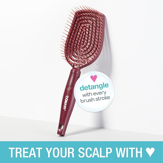 Conair Scalp Care Detangling hairbrush - Curly Hair Brush - Scalp Massager - detangler hairbrushes for women & men - for all lengths and types - Valentine gifts for her - Red Rush