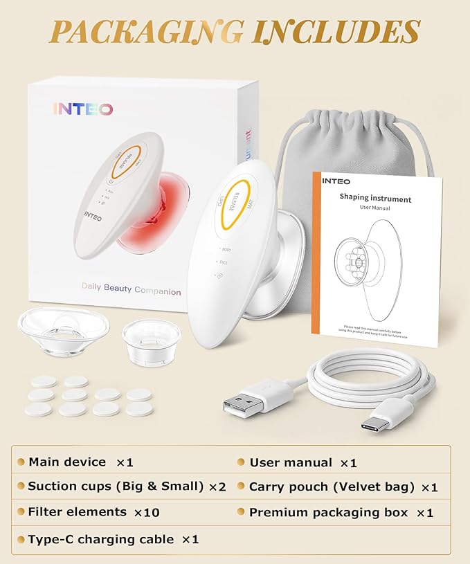 INTEO 3 in 1 Face & Body Sculpting Machine – Rechargeable Beauty Device for Body Contouring, Cellulite Massager Tool with Red Light Therapy for Home Spa or Travel Self-Care
