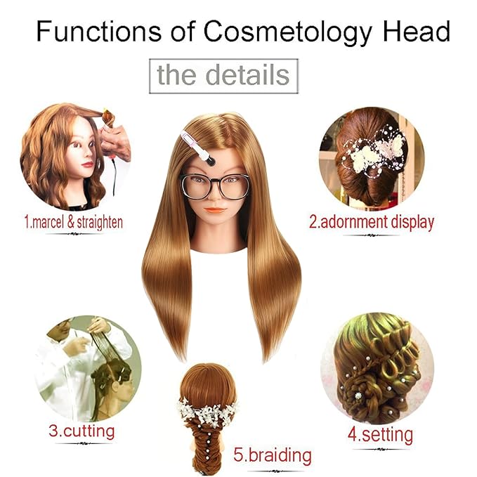 Mannequin Head with Hair, Beauty Star Doll Head for Styling, 20 Inch Long Gold Syntheic Hair Cosmetology Manikin Training Head Model, Hairdressing Practice Head with Clamp Stand and Braiding Kit