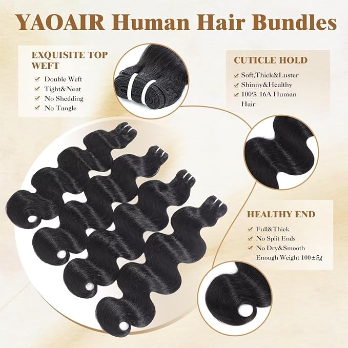 16A Raw Human Hair Bundles,3 Bundles 20 22 24 Inch Body Wave Bundles Human Hair,100% Unprocessed Brazilian Virgin Hair,Quick Weave,Hair Extensions Natural Black For Women,3X Longer Lifespan