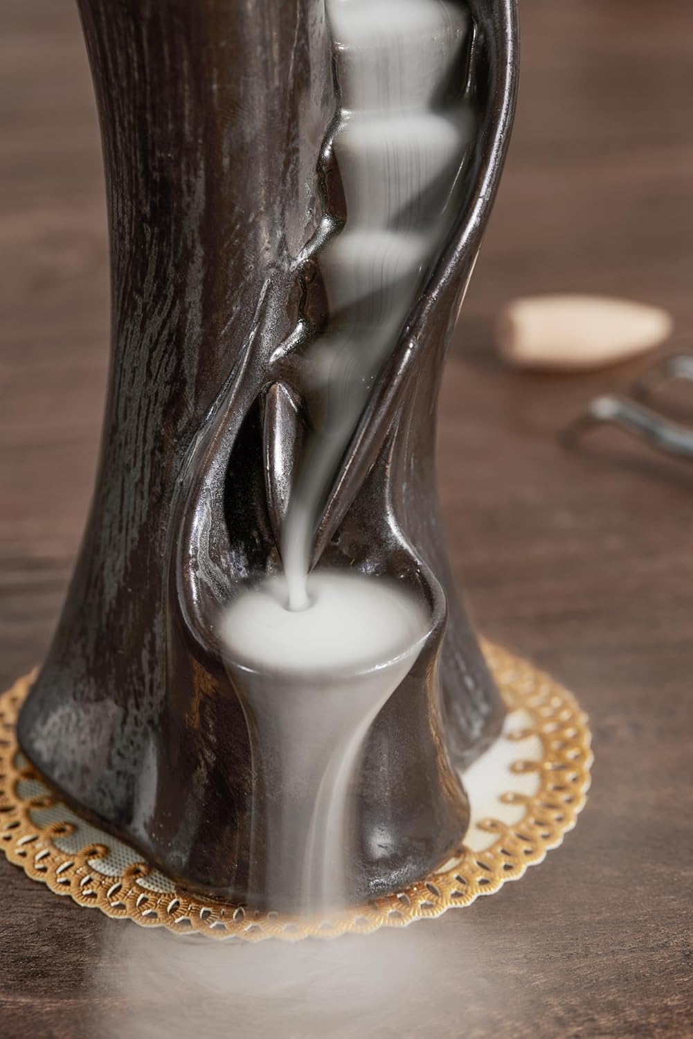 Unique Cloud Stairs Ceramic Waterfall Incense Holder, Paired with a Pack of Backflow Incense Cones. (Metallic)