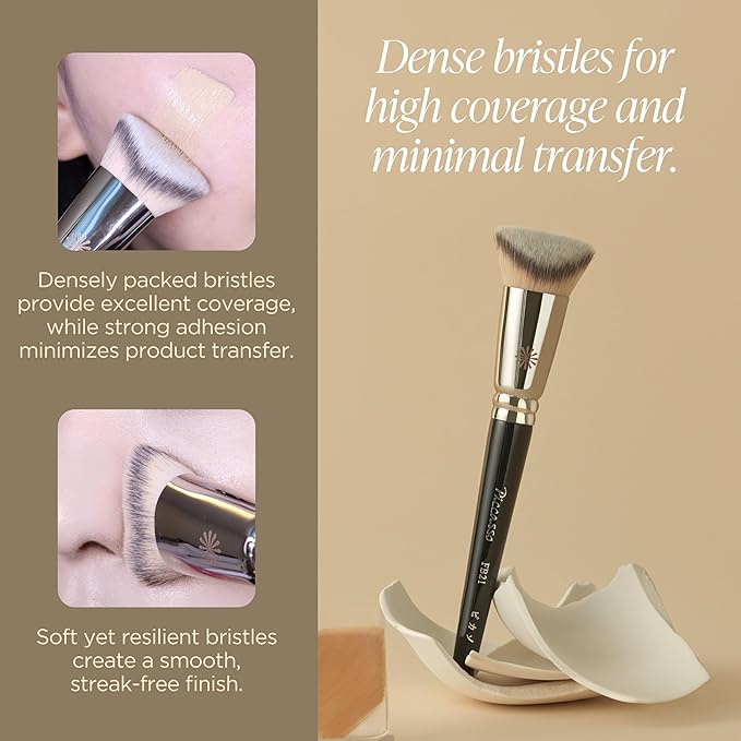Piccasso FB21 Foundation Brush - Professional V-Cut Angled Makeup Brush for Liquid & Cream - Seamless Flawless Finish K-Beauty Face Brush - High Coverage, No Streaks, Durable Synthetic Hair
