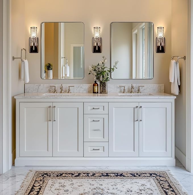 ANDY STAR Brushed Nickel Mirrors for Bathroom Sink, 24x32 Inch Bathroom Vanity Mirror with Rectangular Metal Frame-Modern Clean Design with Superior Stainless Steel Frame