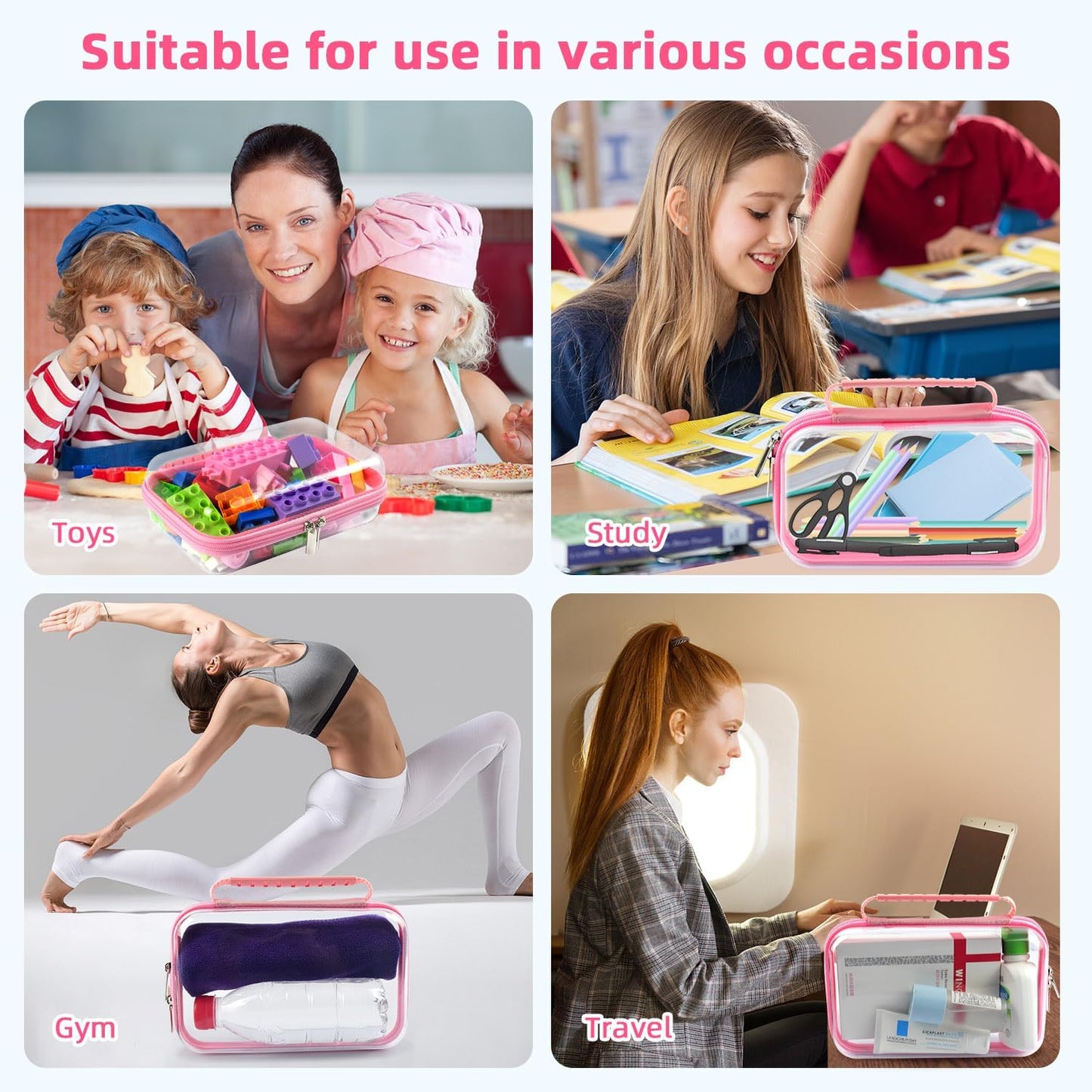 SameTech Zippered Hard Pouch, 2pcs Clear Plastic Storage Box Containers Small Toiletry Bag, Clear Hard Zipper Case for Small Items, Toys, Building Blocks, Puzzles, Cosmetics, Stationery Accessories