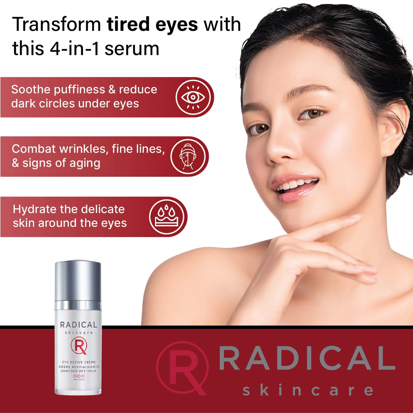 Radical Skincare Eye Revive Creme - 4 in1 Anti-Aging Solution Combats Wrinkles, Dark Circles, Puffiness, & Fine Lines - For All Skin Types Including Sensitive Skin - Paraben & Cruelty Free (0.5 Fl Oz)