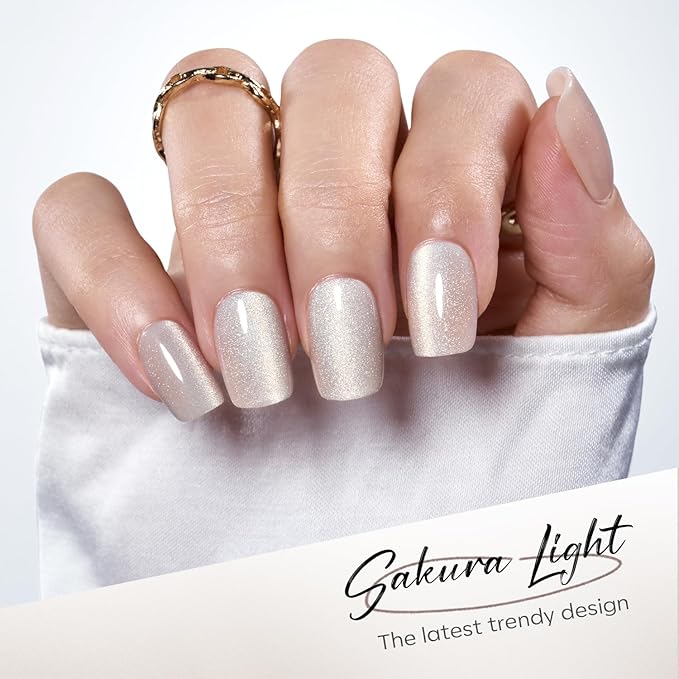 Modelones Cat Eye Press on Nails Short, Square Fake Nails, Reusable Nail Kit with Nail Glue Adhesive Tabs Mini Nail File, Nails Press Ons 32Pcs 16Sizes, Women Girl Gift