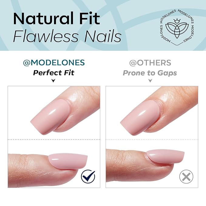 Modelones Hazy Blue Press on Nails, Short Square Fake Nails, Reusable Nail Kit with Nail Glue Adhesive Tabs Mini Nail File, Nails Press Ons 32Pcs16 Sizes