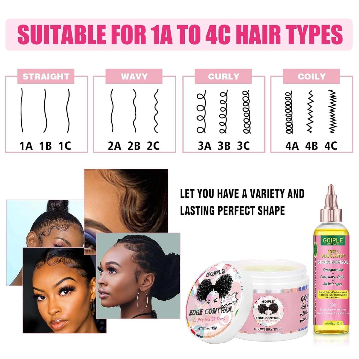 Edge Control Wax for Women Strong Hold - Edge Smoother Edge Wax Styling Gel Edge Control Wax for Black Hair - Rose & Castor Hair Oil for Hair Growth Strengthening Hair Oil Briad Bonnet Brush Set