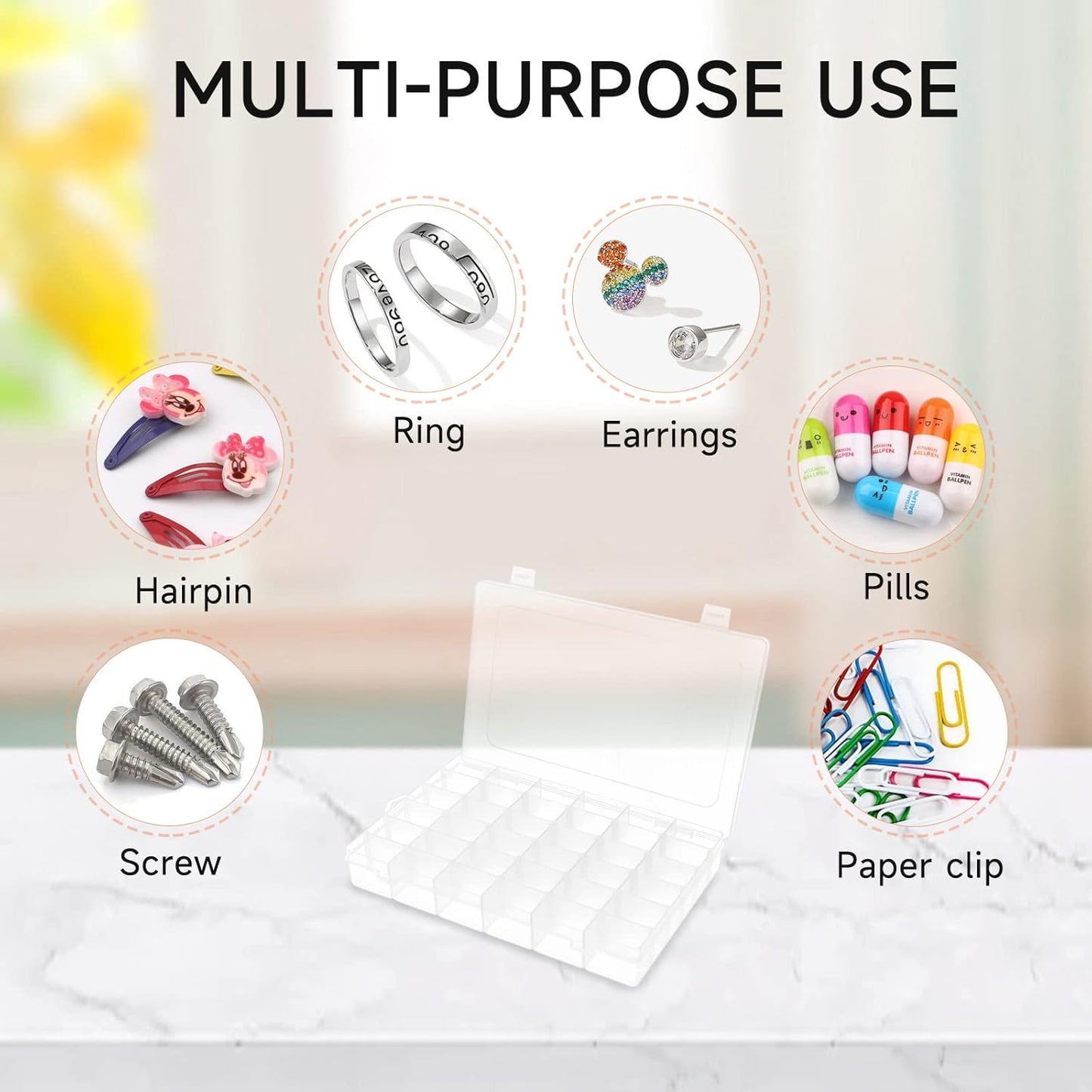 36 Grids Clear Craft Storage Boxes with Compartments, Bead Organizer Storage Box, Plastic Jewellery Organizer Box, Small Parts Organizer for Rock Screw Seed Washi Tape