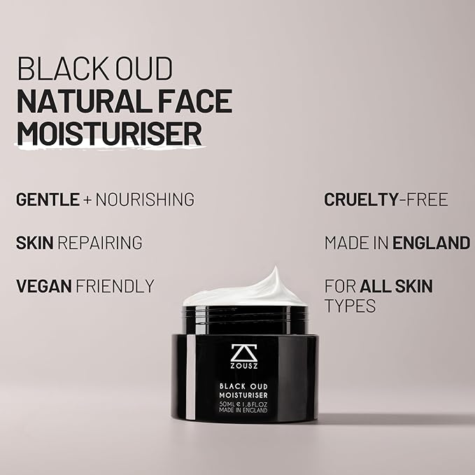 ZOUSZ Black Oud Mens Face Moisturizer – Hydrating & Soothing Mens Face Lotion with Aloe Vera & Hyaluronic Acid – Plumping Daily Facial Cream Skin Care for Men – 50ml