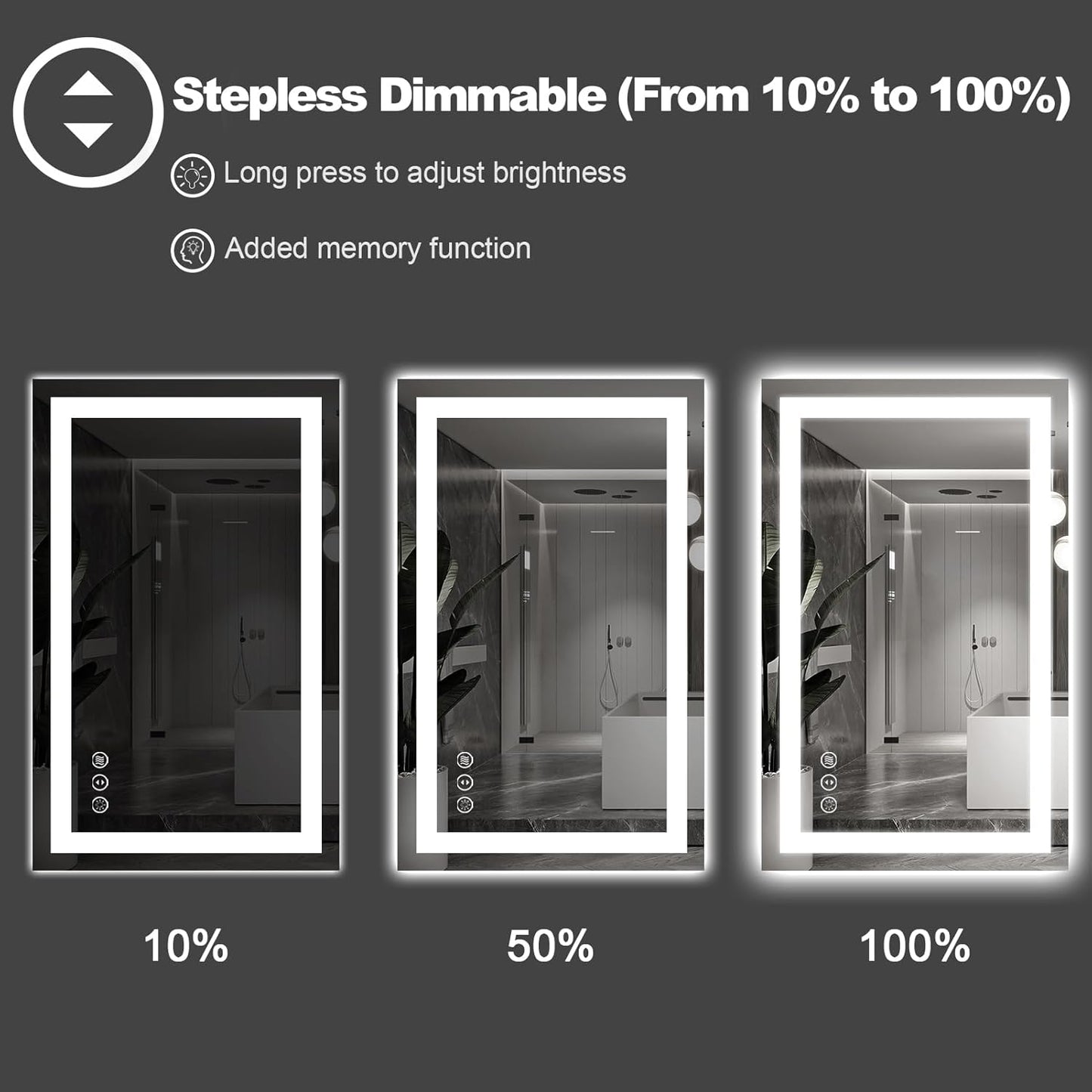 Amorho LED Bathroom Mirror 68" X38" with Front and Backlight, Stepless Dimmable Wall Mirrors with Anti-Fog, Shatter-Proof, Memory, 3 Colors, Double LED Vanity Mirror