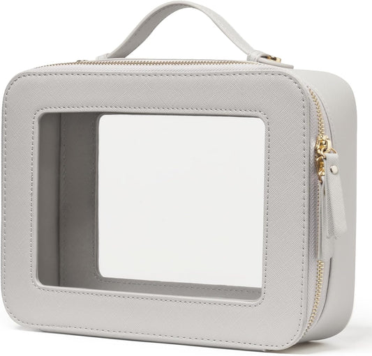 Popvibe Clear Makeup Bag Travel Cosmetic Case Transparent Toiletry Bag with Zipper, Portable Make Up Organizer Traveling Compact Car Bag for Essentials