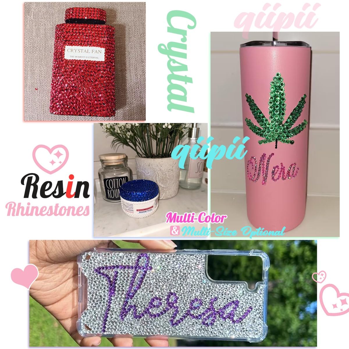 16000PCS Rose Red Crystal Resin Rhinestones for Crafting Hot Pink Flatback Stones 3mm 4mm 5mm Non-Hotfix Dark Rose Pink Diamonds Crystals Gems Charms for Nails Face Eyes Makeup Tumblers Crafts