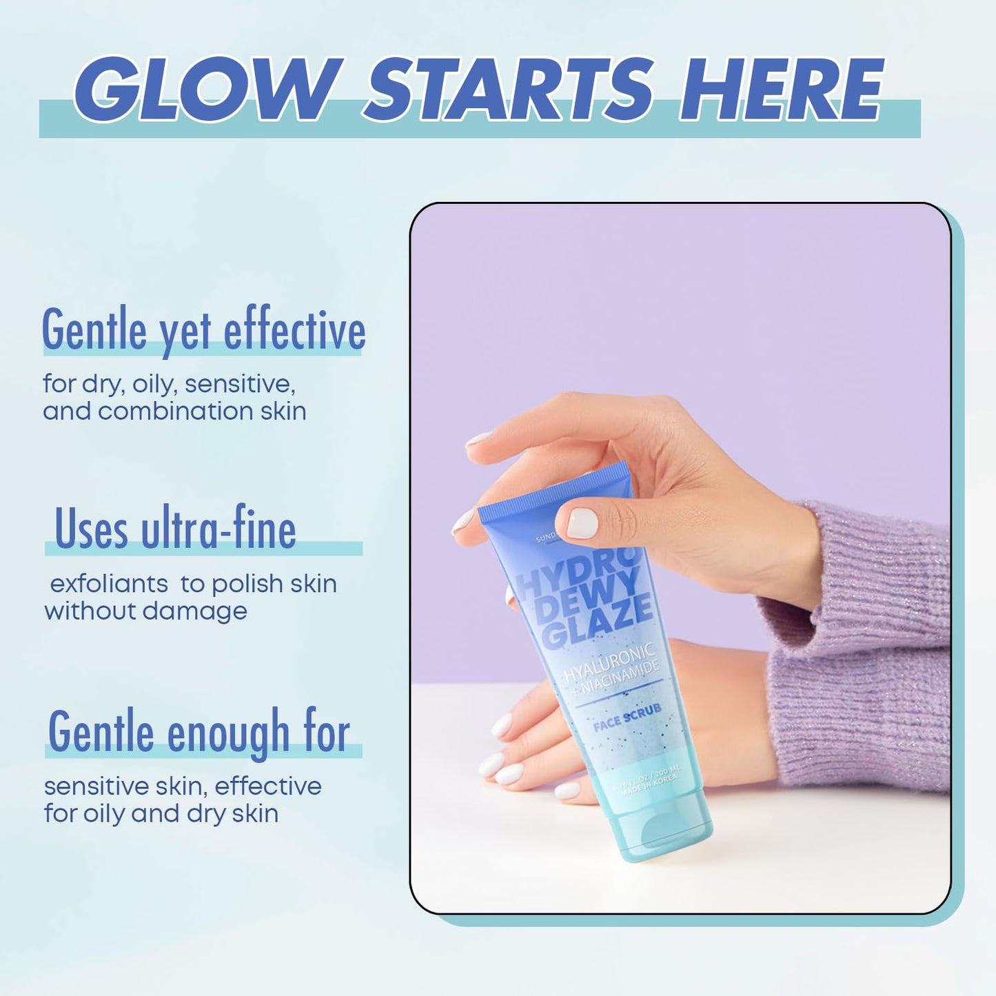 Hyaluronic Acid Facial Scrub - Dermatologist Tested, Anti-Aging, Korean Skin Care, Hydrates & Plumps Dry Skin, Improves Texture & Firmness - Gentle, Vegan, 95% Natural - 1 Pack