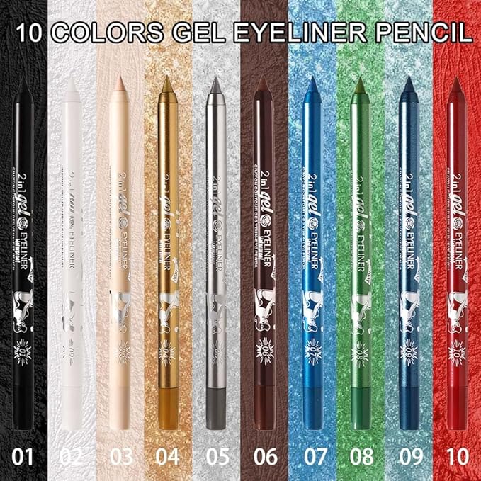 evpct 1Pcs Red Color Gel Glitter Eyeliner Pencils Set for Women Waterline Waterproof Smudge Proof Eye Liner Makeup, 10# Red