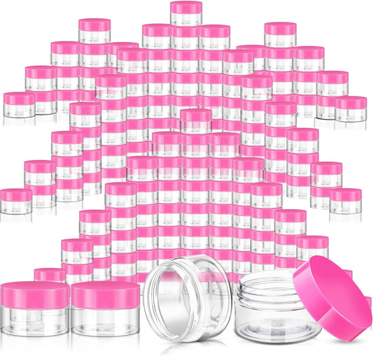 SATINIOR 100 Pcs Plastic Jars with Lids Small Containers Lids Wide Mouth Small Plastic Containers for Lotion Cream Rhinestones Body Butters Travel Storage(8 oz, Pink)