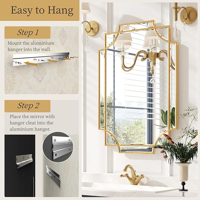Kelly Miller 20"x30" Small Gold Bathroom Mirror for Wall Mount, Beveled Vanity Mirror for Master Bath Half Bath