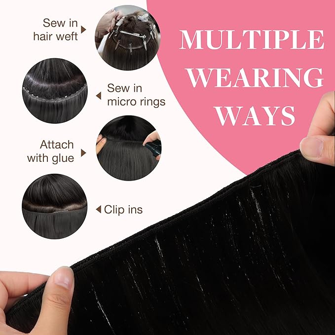 GOO GOO Sew in Hair Extensions Real Human Hair, Weft Hair Extensions Human Hair, 2 Dark Brown 22inch 145g, Weft Bundles Straight Silky Remy Hair