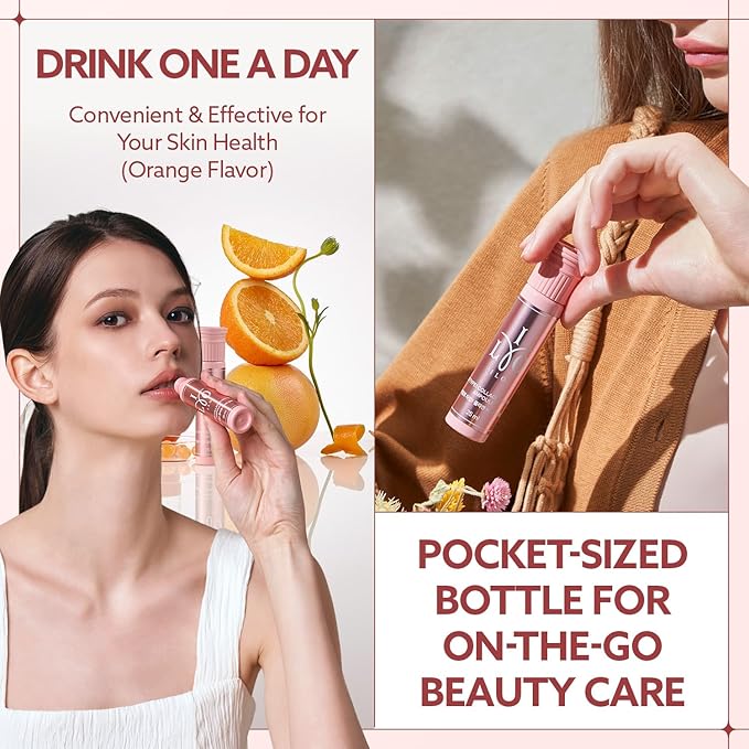 ILO Type 1 Liquid Collagen Drink – 3,000mg Marine Collagen with Biotin & Ceramide | Skin Glow & Hydration | Orange Flavor | 14 Bottles – Korean Beauty Supplement