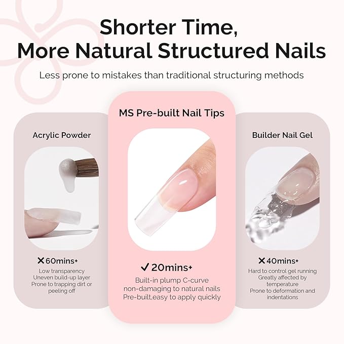 MelodySusie Square Gel Nail Tips Kit-300Pcs Pre-Building Apex Fake Nail Tips 20g Solid Nail Glue Gel,Half Matte Full Cover Clear Acrylic Nail,15Sizes Thick Strong Long Lasting for Home DIY&Salon