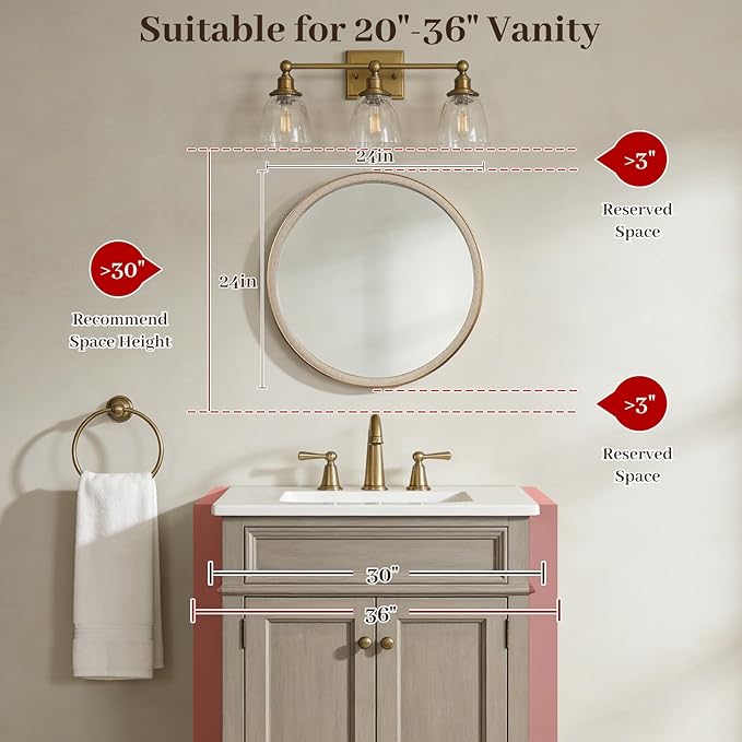 WallBeyond Round Mirror 24 Inch, Linen-Texture Circle Wall Mirror for Bathroom, Bedroom, Entryway, Living Room