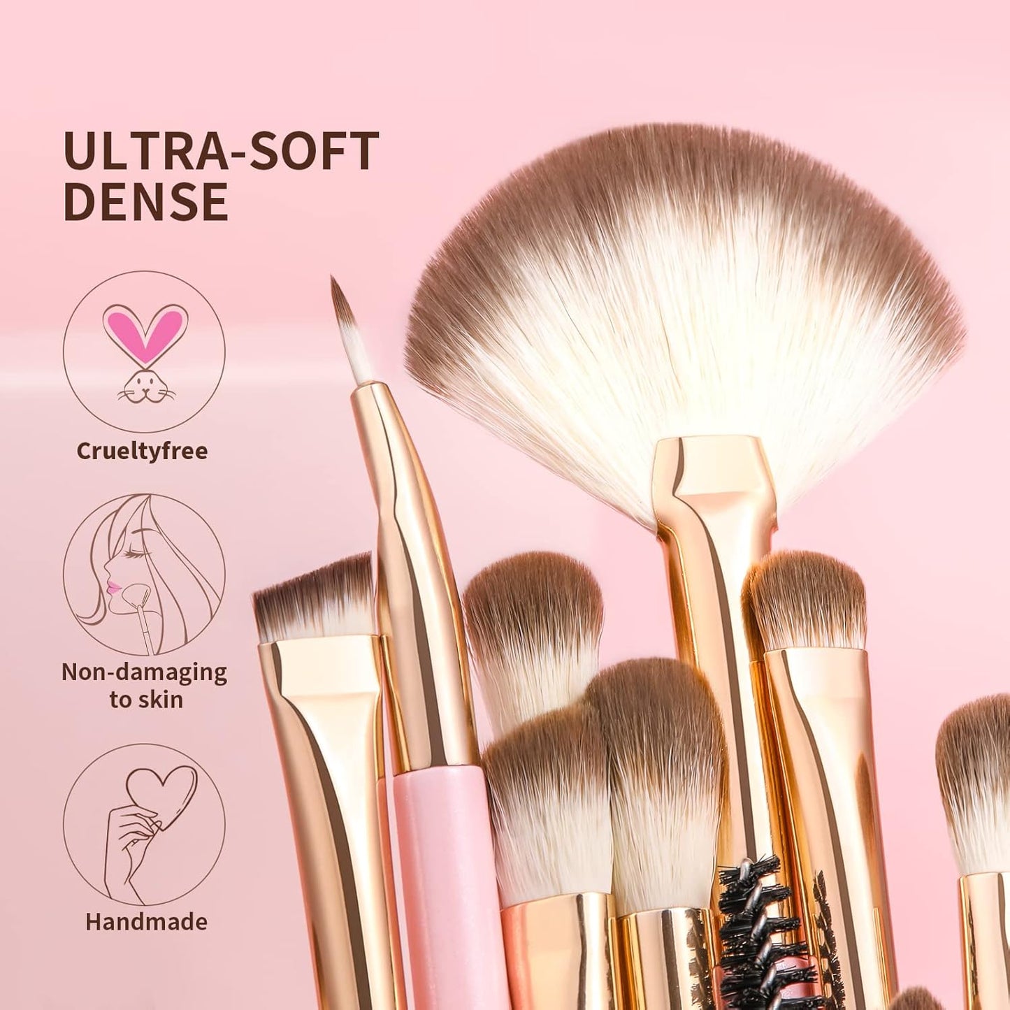 Docolor Eye Makeup Brushes 15Pcs Eyeshadow Brush Set with Soft Synthetic Hairs Professional Eye Shadow Blending Concealer Eyebrow Eyelash Eye Liners Premium Eye Make Up Brushes Set (Pink)