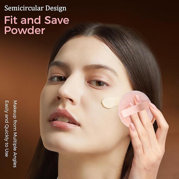 Powder Puff Face Makeup Soft Velour Beauty Blender Sponge for Loose Powder Foundation Setting Powder Puffs Reusable Stocking Stuffers for Women (6Pcs_Beige)