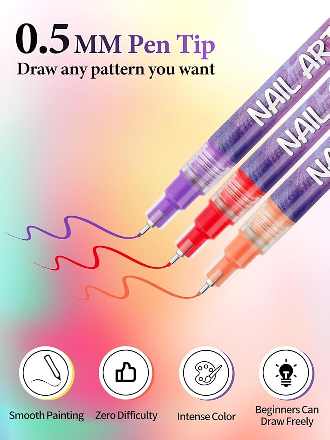 12 Colors Nail Art Pens Set, EBANKU Nail Polish Pens Quick-Drying Acrylic Paint Pen Nail Point Dotting Liner Pen Tools for Home & Salon Nail Art DIY