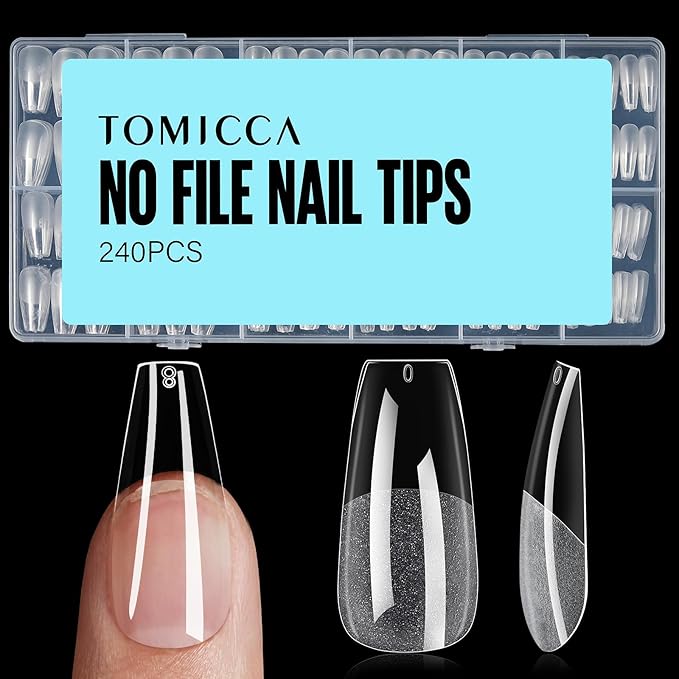 TOMICCA Medium Coffin Nail Tips, 240Pcs Half Matte Soft Acrylic Nail Tips, 12 Sizes Acrylic False Nail Tips, Nail Extension Tips for Beginner and Professional Home Diy