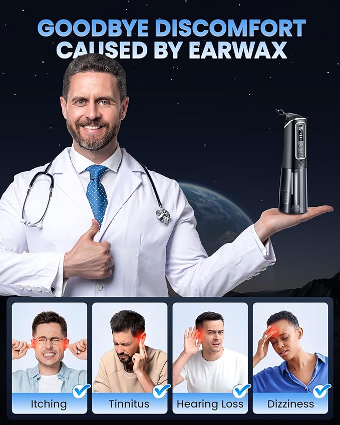 Ear Wax Removal, ONLYCARE FSA - HSA Eligible Earwax Removal Kit, Safe Ear Cleaner with Water Temp Sensor, Electric Ear Irrigation Flushing System, IPX7 Waterproof, USB Chargeable for Effective Clean