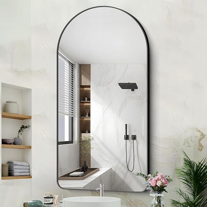 Arched Bathroom Mirror, 60"x36" Black Arched Mirror for Bathroom, Wall Mounted Mirror, Black Vanity Wall Mirror Metal Frame for Bedroom, Entryway, Living Room, Vertically Hanging