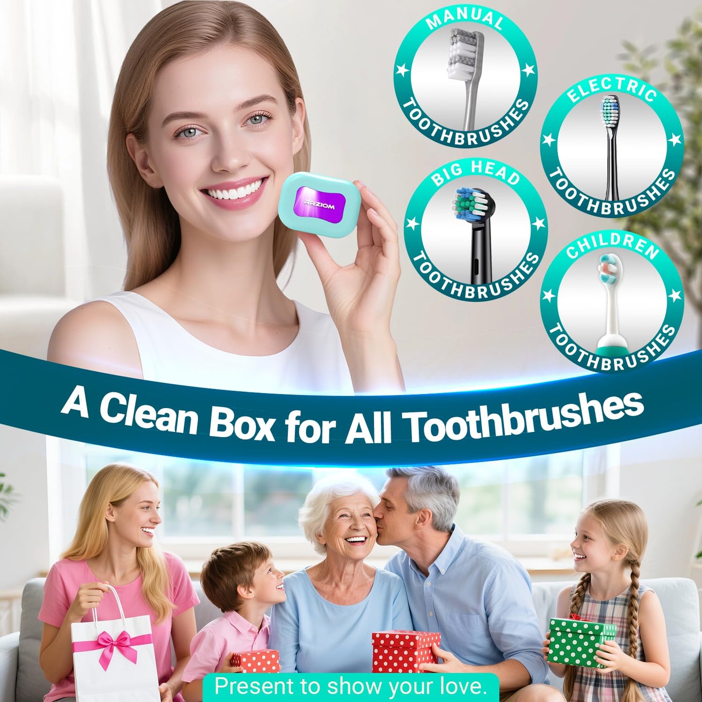 Toothbrush Sanitizer Case, RRZIOM Portable Toothbrush Covers Rechargeable, Rechargeable Toothbrush Cleaner Holder Case for Travel Home, Detachable Toothbrush Cover Cap for All Toothbrushes (Blue)