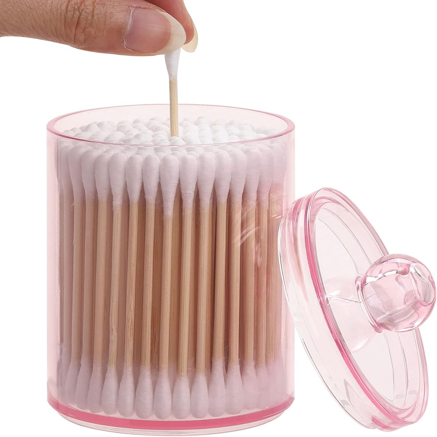 Tbestmax 2 Pack Qtip Holder Bathroom Jars Canisters for Cotton Ball Swab Pad Storage Dispenzer, Pink 10-Ounce