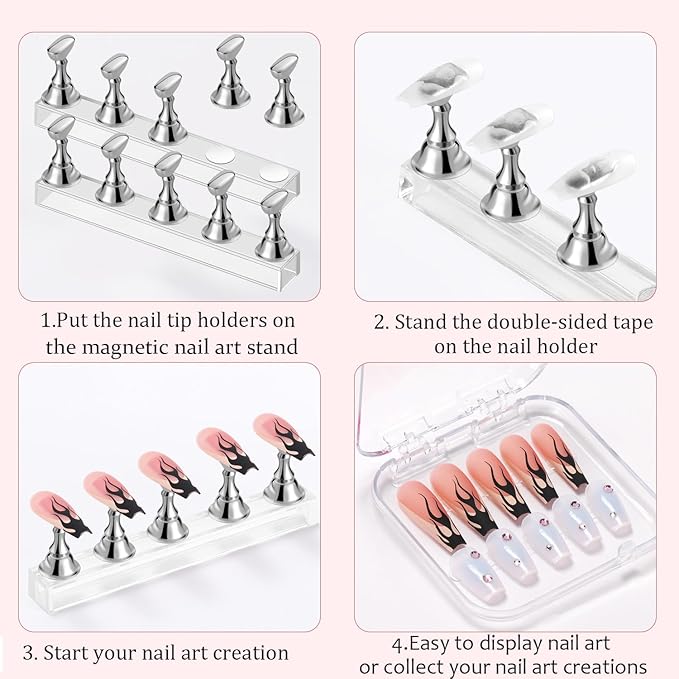 Etercycle Nail Stand Acrylic Nail Art Display Stand Practice Nail Holder for Painting Nails Magnetic Practice Stands with Double-sided Tape For DIY Salon Supplies (Silver)