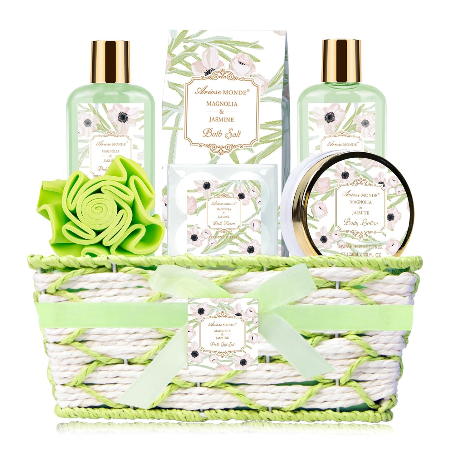 Spa Gifts for Women, Bath Sets, 7Pcs Spa Gift Set w/Shower Gel, Bubble Bath, Bath Salts, Bath Bomb, Body Lotion, Christmas Gifts for Women, Magnolia & Jasmine Bath Set