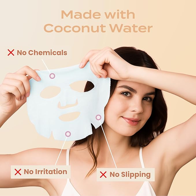 Body Restore Natural Collagen Face Mask 5 Pack – Valentines Day Gifts for Her and Him, Korean Skin Care Mask with Fermented Coconut Water, Birthday Gifts for Women & Men, Dry Skin – Glow