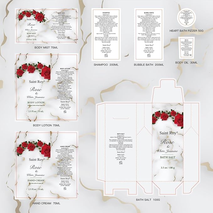 Valentines Gifts for Women - 21-Piece Luxury Rose & Jasmine Spa Gift Basket Set Bath and Body Gift Sets Care Kit with Make up sponge | Valentine's Day, Mothers Day Gifts Baskets for Mom, Wife