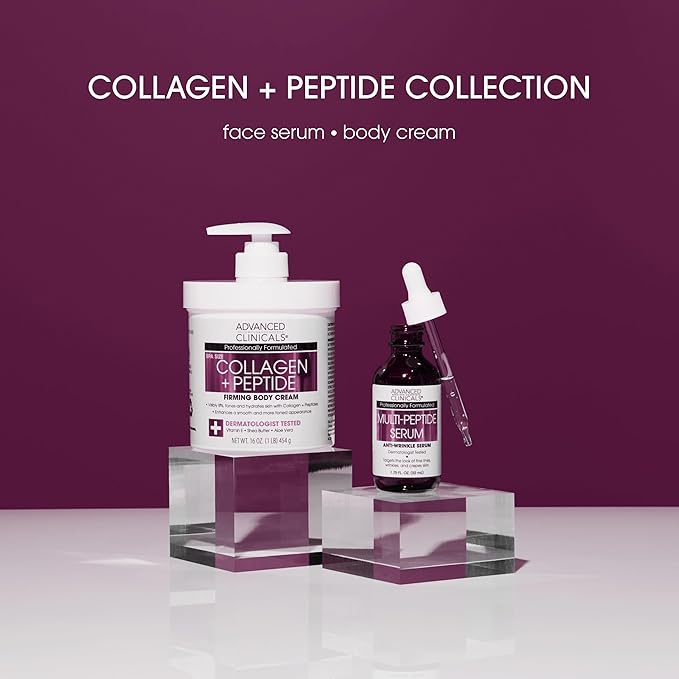 Advanced Clinicals Collagen Peptides Body Lotion & Face Moisturizer | Peptide Infused Collagen Lotion For Women & Men Helps Improve Look Of Crepe Skin, Wrinkles, & Uneven Dry Skin Texture, 2-Pack