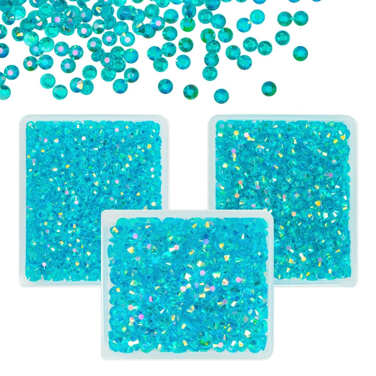 Transparent Teal Blue AB Resin Rhinestones for Crafting 3mm 4mm 5mm Clear Turquoise Blue Flatback Jelly Stones Bulk SS10 SS16 SS20 Diamonds Gems for Nails Face Eyes Makeup Tumblers DIY Crafts