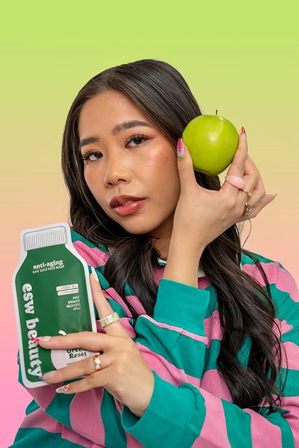 ESW Beauty Green Reset - Anti-Aging Raw Juice Face Mask - Revitalizing with Kale, Spinach, Broccoli & Apple for Mature Skin - Boosts Collagen & Reduces Wrinkles