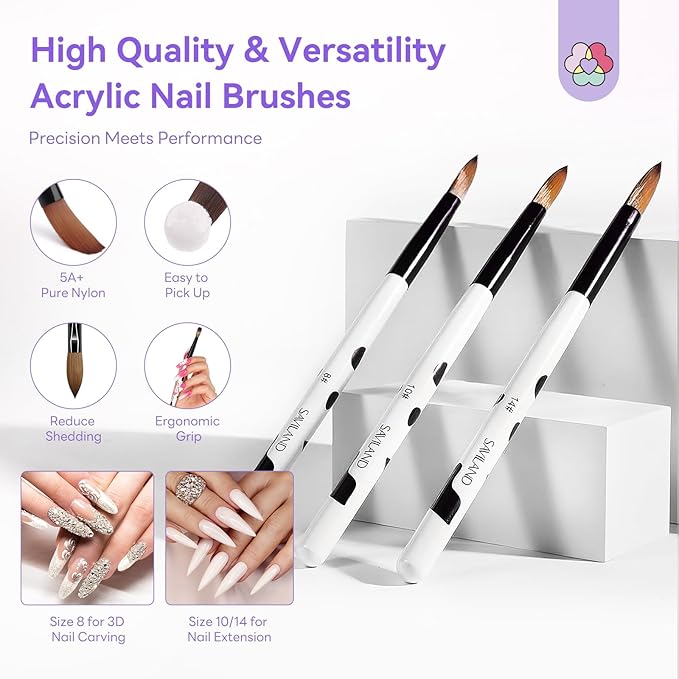SAVILAND Acrylic Nail Kit for Beginners: Size 8,10,14 Acrylic Powder Brushes with Keratin White Pink Nudes Acrylic Powder DIY Nail Art Tools for 3D Sculpting Extensions Home Salon Use
