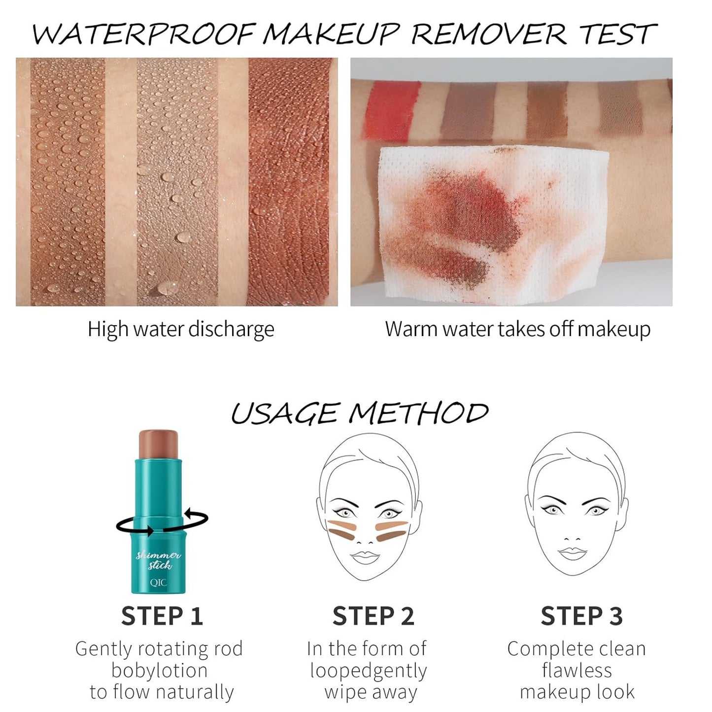 3Pcs Cream Contour Stick, with Highlighter Stick Milk Bronzer Stick Blush Stick, Face Contour Stick with Makeup Brush and Sponge, Easy to Sculpt the Face, Long Lasting, Waterproof