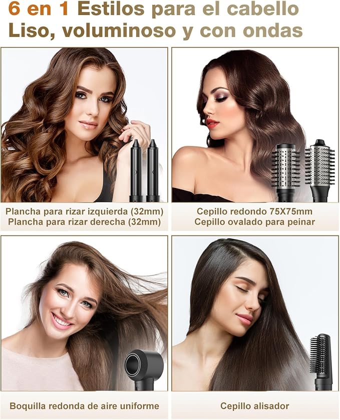 7MAGIC Hair Dryer Brush & 6 in 1 Hair Styler, Silver, 110 Volts, 1200 Watts, Ionic Technology, Fast Drying, Multi Styler for Straight, Wavy, Curly, and Coily Hair