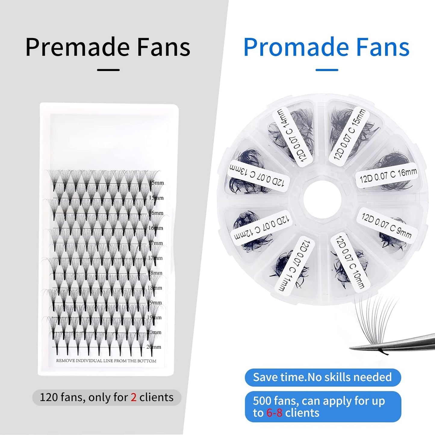 Pre-made Fans Eyelash Extension 500+6D Loose Volume Fans C Curl Premade Volume Fans 9-16mm