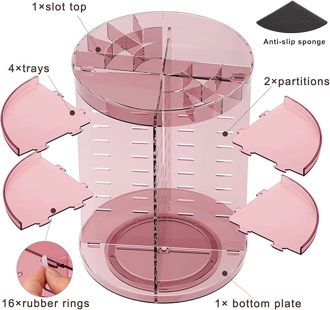 360 Rotating Makeup Organizer with Lipstick Slots, 8 Adjustable Layers Spinning Skincare Organizers, Large Capacity Desk Storage, Carousel Cosmetic Shelf for Vanity Bathroom Countertop