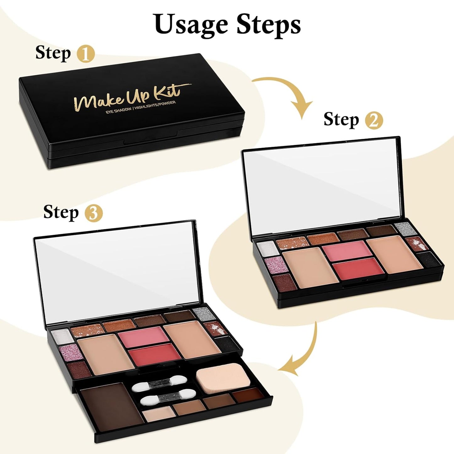 Makeup Palette Set, Makeup Kit for Women, 19 Color Makeup Set Include Matte Glitter Eyeshadow, Contour, Highlighter, Concealer, Eyebrow Powder, Blush, Mirror, Makeup Brush, Sponge