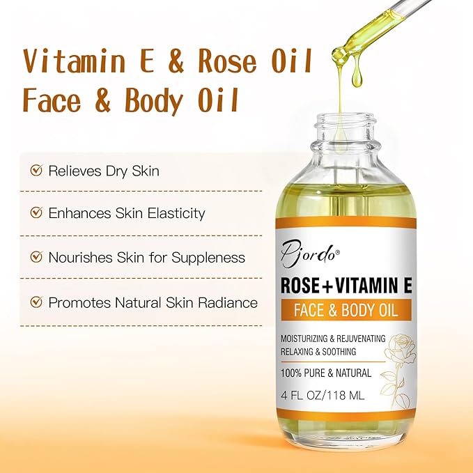 Vitamin E Rose Oil & Gua Sha Massage Tools Set, Gua Sha Oil for Face & Body, Organic Vitamin E Oil for Moisturizing and Hydrating, Anti Aging, Valentine's Day Gifts for Her