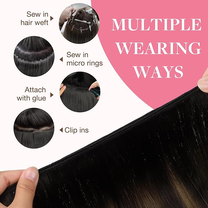 GOO GOO Sew in Hair Extensions Real Human Hair, Weft Hair Extensions Human Hair, 2/6/2 Balayage Dark Brown to Chestnut Brown 18inch 120g, Weft Bundles Straight Silky Remy Hair