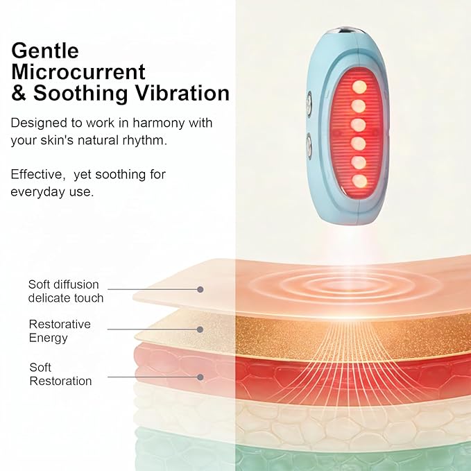 Face Massager Tool with Red Light Therapy for Face, Jade＆Rose Quartz Microcurrent Facial Device with Vibration＆7-Color LED Warm Heat, Gua Sha Facial Tools for Lifting, De-Puffing, Lymphatic Drainage