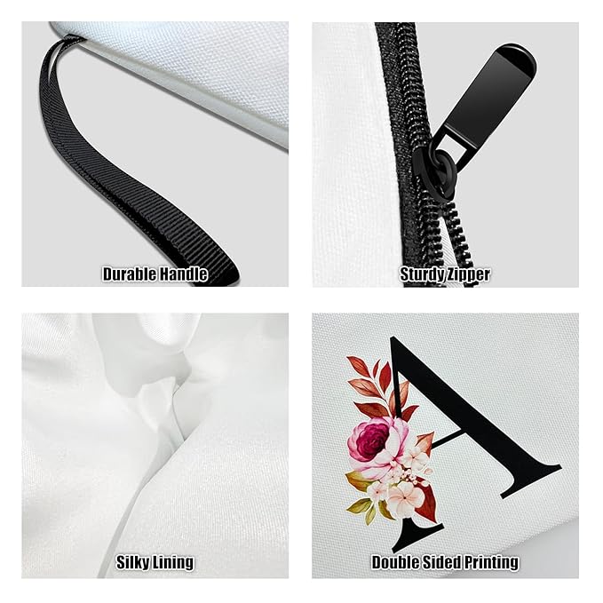 Vavabox A-Z Personalized Makeup Bag, Birthday Gifts for Women Mom, Gifts for Best Friend, Bride Bridesmaid Cosmetic bag (O, 03-White Set)